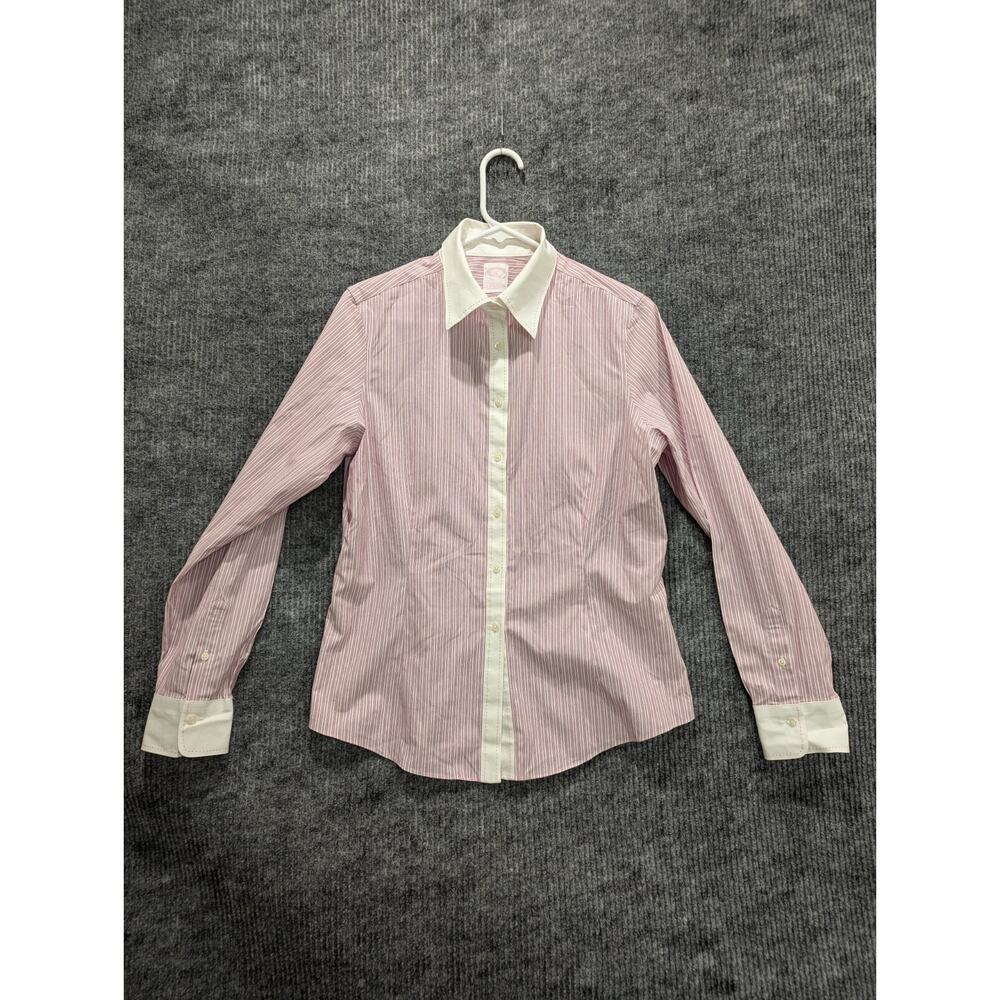 Brooks Brothers Men's Casual Fitted Pink And White Striped Button Down Size 12